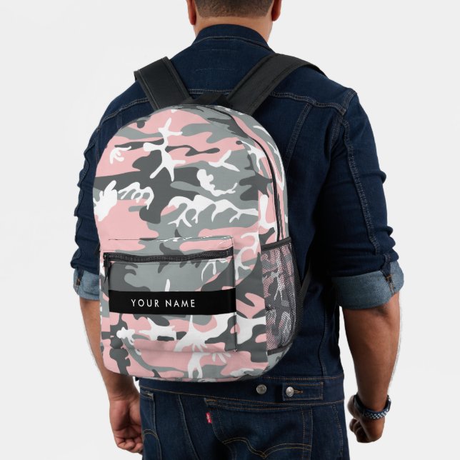 Pink and Grey Camouflage Your name Personalize Printed Backpack (Insitu (Model))