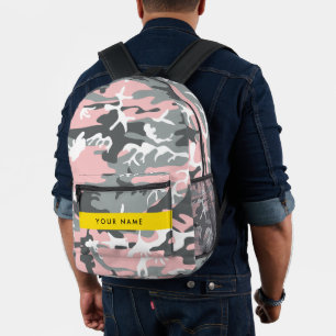Pink and Grey Camouflage Your name Personalize Printed Backpack