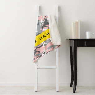 Pink and Grey Camouflage Your name Personalize Sherpa Blanket