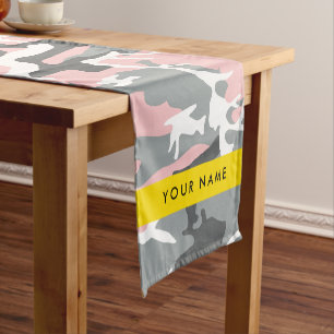 Pink and Grey Camouflage Your name Personalize Short Table Runner