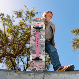 Pink and Grey Camouflage Your name Personalize Skateboard