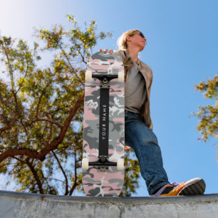 Pink and Grey Camouflage Your name Personalize Skateboard