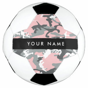 Pink and Grey Camouflage Your name Personalize Soccer Ball