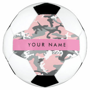 Pink and Grey Camouflage Your name Personalize Soccer Ball