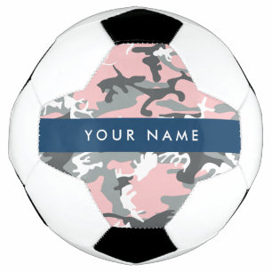 Pink and Grey Camouflage Your name Personalize Soccer Ball