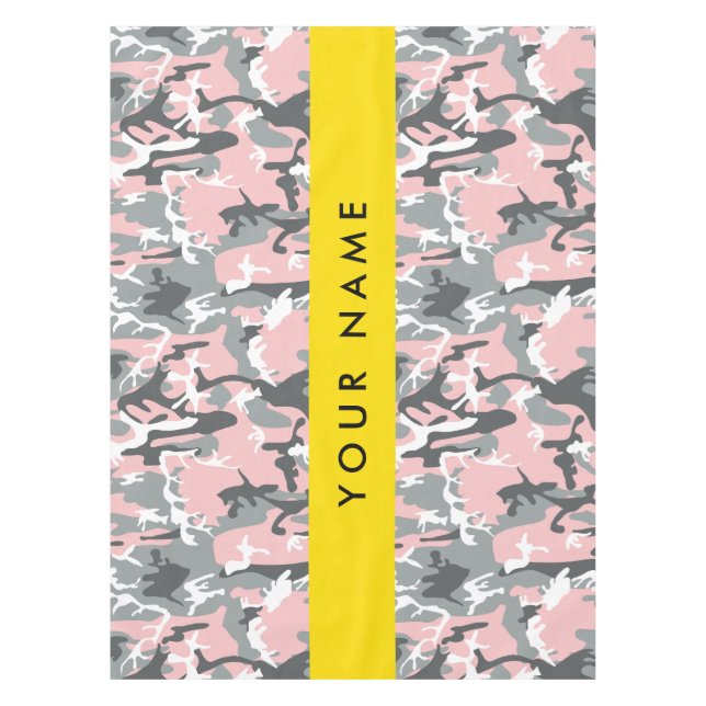 Pink and Grey Camouflage Your name Personalize Tablecloth (Front)