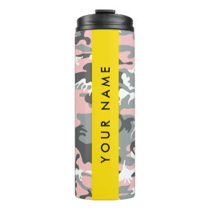Pink and Grey Camouflage Your name Personalize Thermal Tumbler