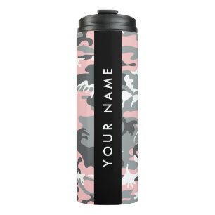 Pink and Grey Camouflage Your name Personalize Thermal Tumbler