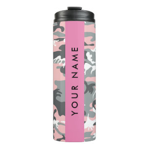 Pink and Grey Camouflage Your name Personalize Thermal Tumbler
