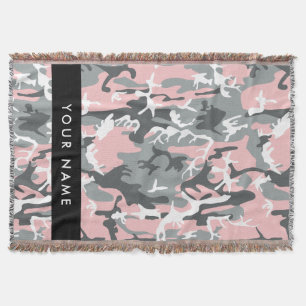 Pink and Grey Camouflage Your name Personalize Throw Blanket