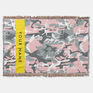 Pink and Grey Camouflage Your name Personalize Throw Blanket