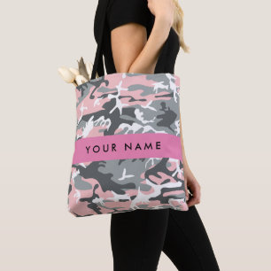 Pink and Grey Camouflage Your name Personalize Tote Bag