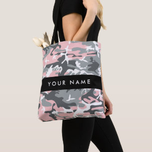 Pink and Grey Camouflage Your name Personalize Tote Bag