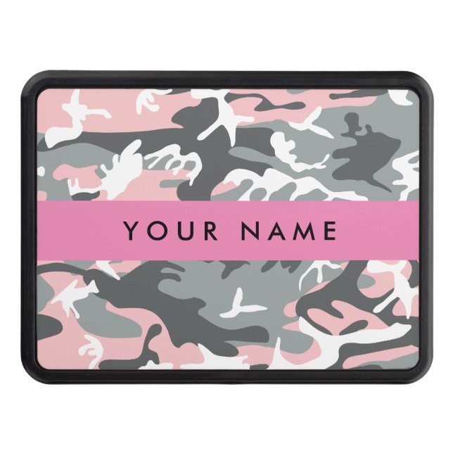 Pink and Grey Camouflage Your name Personalize Trailer Hitch Cover (Front)