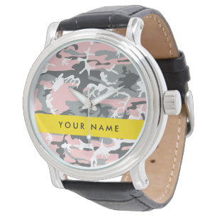Pink and Grey Camouflage Your name Personalize Watch
