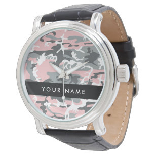 Pink and Grey Camouflage Your name Personalize Watch