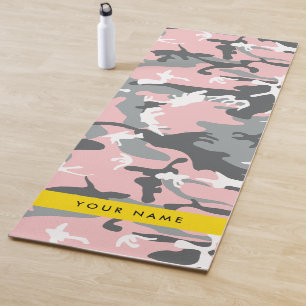 Pink and Grey Camouflage Your name Personalize Yoga Mat
