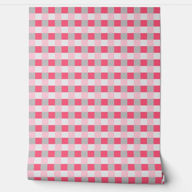 Pink and grey check  wallpaper (Unrolling)