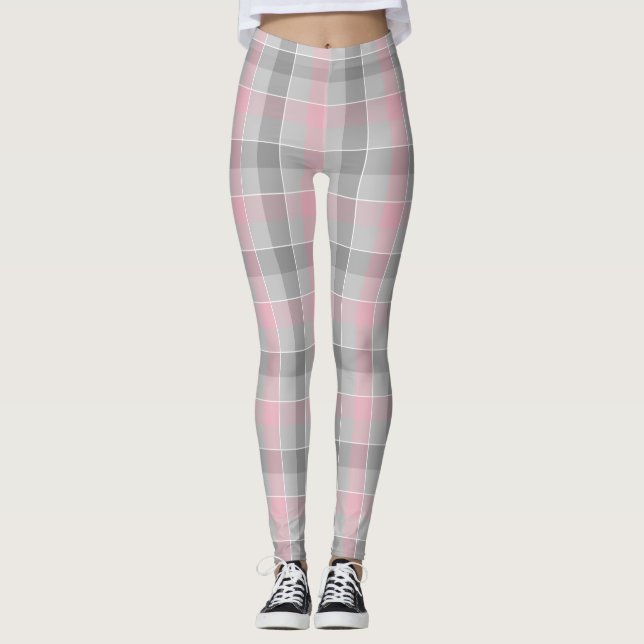 pink and grey chequered plaid leggings (Front)