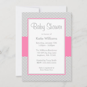 Pink and Grey Chevron Baby Shower Invitations