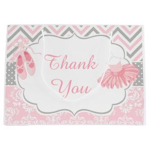 Pink and Grey Chevron Ballerina Birthday Thankyou Large Gift Bag