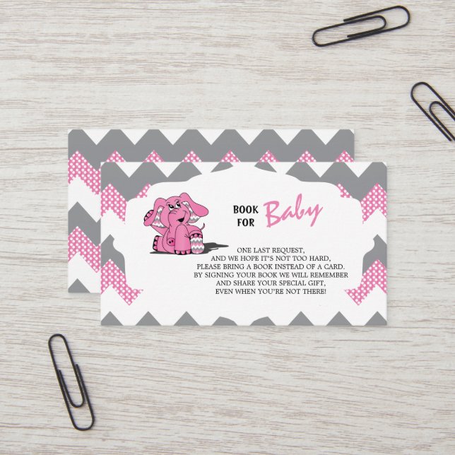 Pink and Grey Chevron Elephant | Bring a Book  Business Card (Front/Back In Situ)
