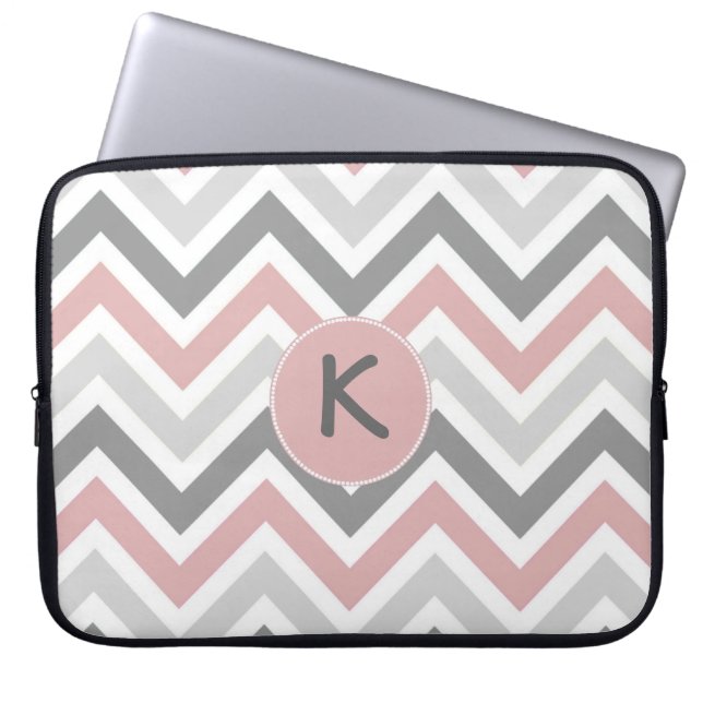 Pink and Grey Chevron Monogram Lap Top Sleeve (Front)