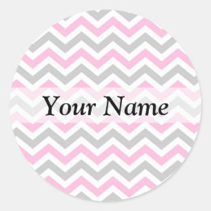 Pink and grey chevron pattern classic round sticker