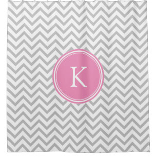 Pink and Grey Chevron Stripes Monogrammed