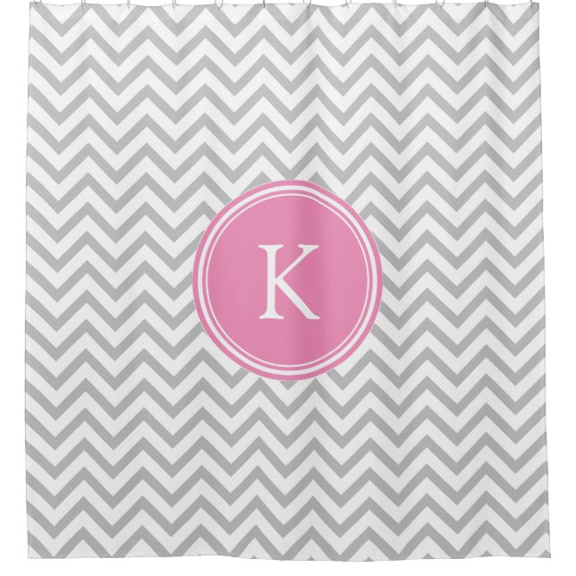 Pink and Grey Chevron Stripes Monogrammed (Front)