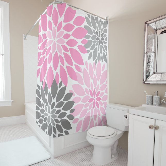 Pink and Grey Chrysanthemums Floral Pattern (In Situ)