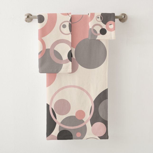 Pink and Grey circles M-century Modern   Bath Towel Set (Insitu)