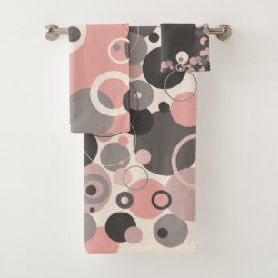 Pink and Grey circles M-century Modern   Bath Towel Set