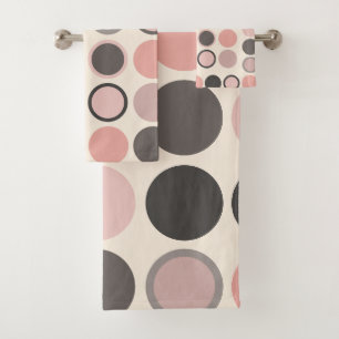 Pink and Grey Circles Mid-century Modern   Bath Towel Set