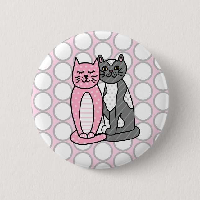 Pink and Grey Cuddly Cute Kitty Cats   2 Inch Round Button (Front)