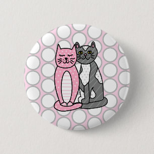 Pink and Grey Cuddly Cute Kitty Cats 2 Inch Round Button