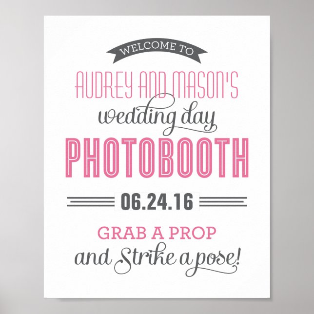 Pink and Grey Custom Wedding Photo Booth Sign (Front)
