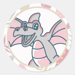 Pink and Grey  Cute Dragon Dinosaur Classic Round Sticker