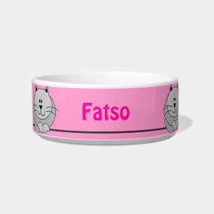 Pink and Grey Cute Fat Cat Personalized Pet Bowl