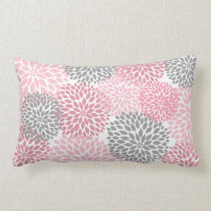 Pink and Grey Dahlia / Mums rectangular pillow