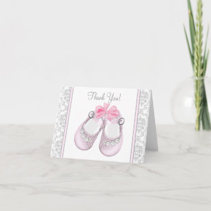 Pink and Grey Damask Baby Shower Thank You Cards