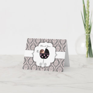 Pink and Grey Damask Baby Thank You Cards