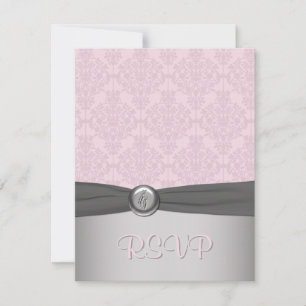 Pink and Grey Damask Ballerina RSVP Card
