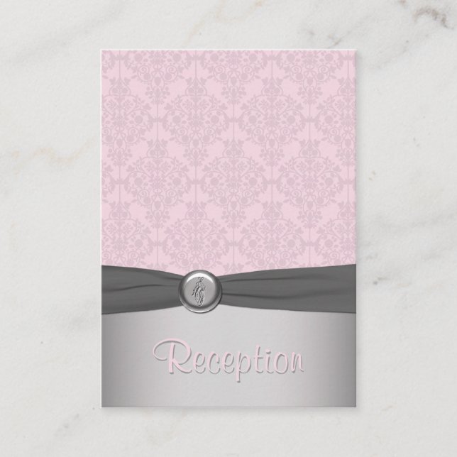 Pink and Grey Damask Ballet Enclosure Card (Front)