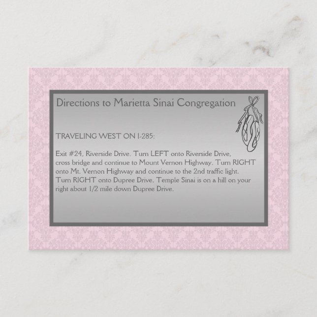 Pink and Grey Damask, Ballet Enclosure Card (Front)