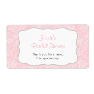 Pink and Grey Damask Water Bottle Label