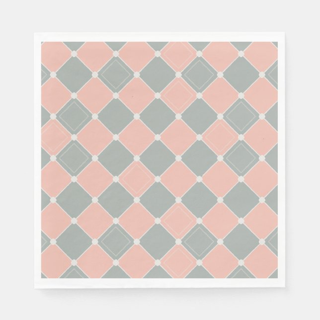 Pink and Grey Diamond Check Pattern Napkin (Front)