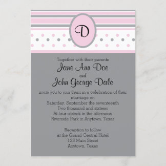 Pink and Grey Dots and Stripes Invitation