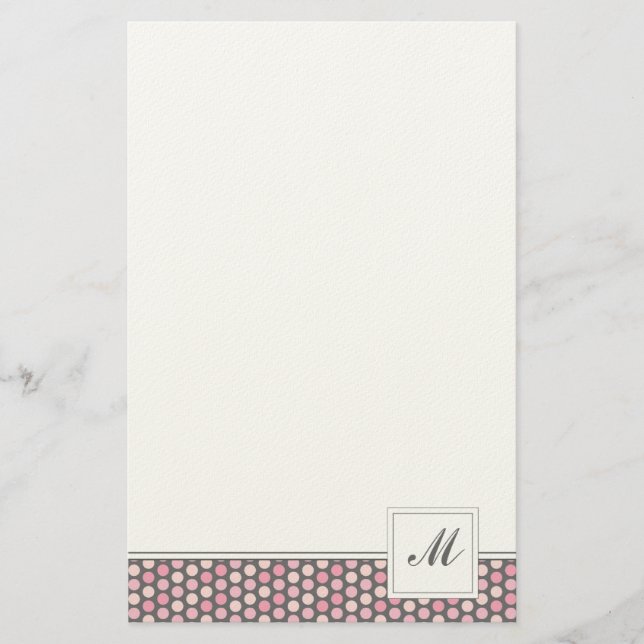Pink and Grey Dots Pattern Stationery (Front)
