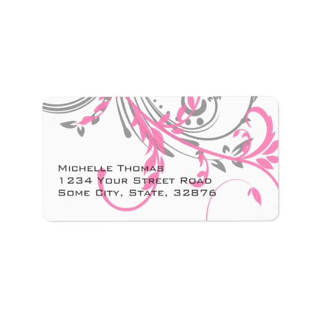 Pink and Grey Double Floral Return Address Label (Front)